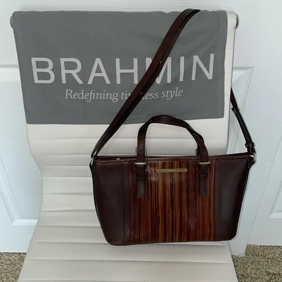 Brahmin brown wood print adjustable strap bag - Picture 1 of 14